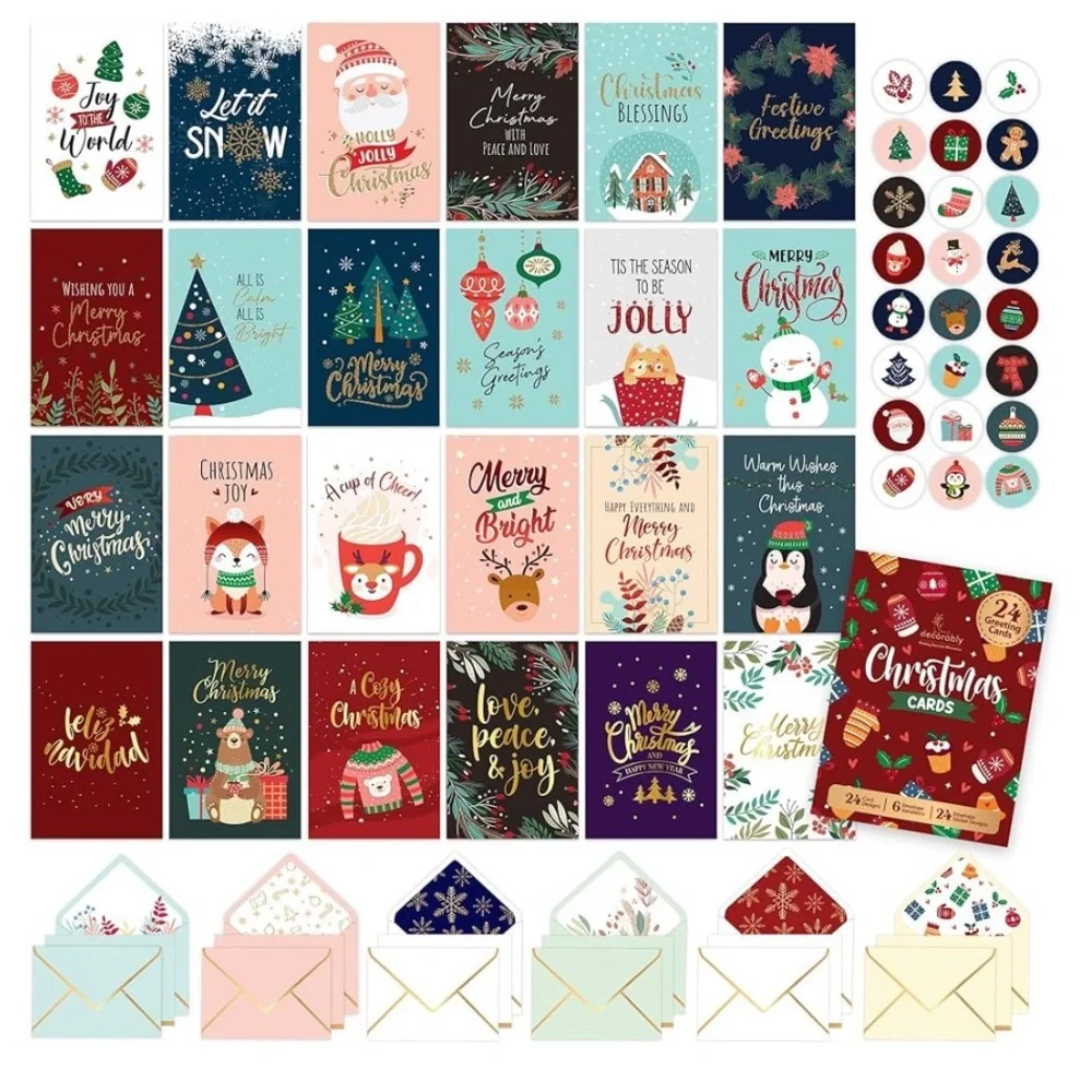 Decorably‎ 24 Greeting Christmas Cards Pack
